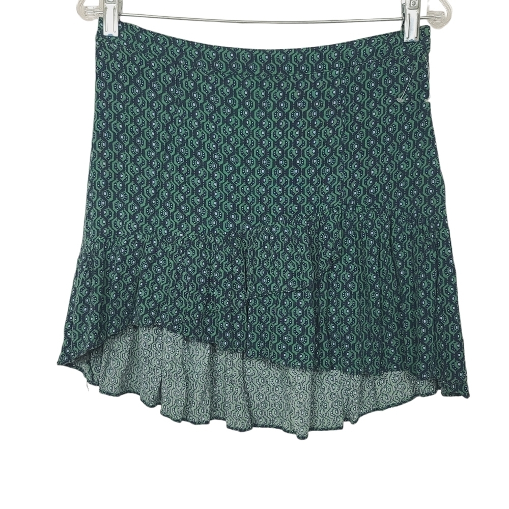 Free People Green Blue Printed Ruffle Side Zip Mini Skirt 4